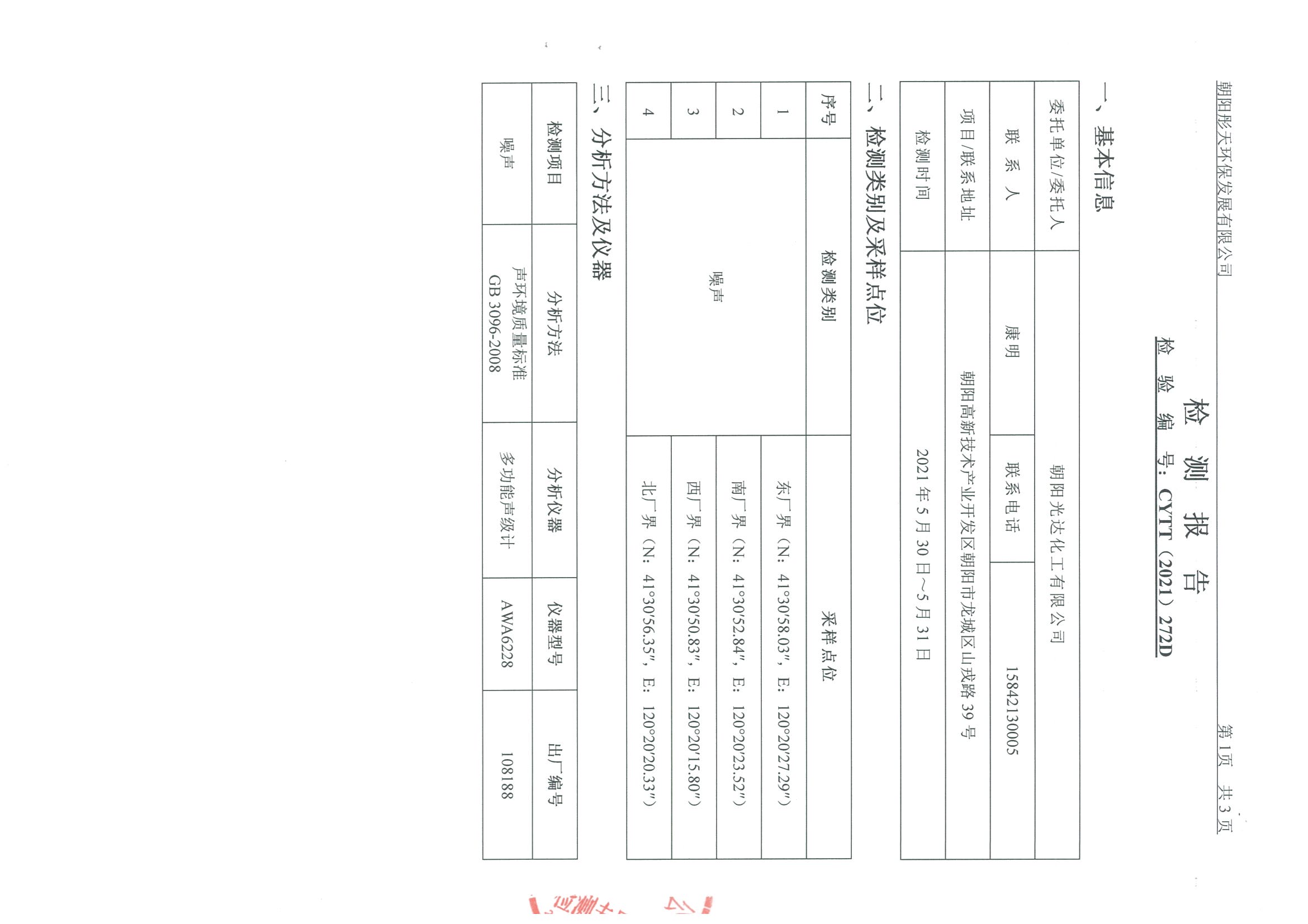 光達(dá)化工環(huán)境空氣、噪聲、地下水監(jiān)測數(shù)據(jù)